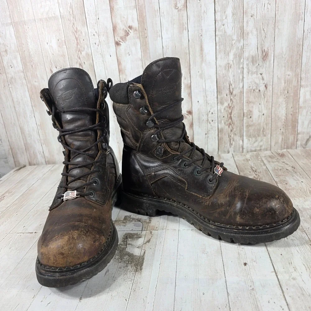 Red Wing 414 Mens 9 D Dark Brown Leather 8 Inch EH Work Boots Lace Up Lug Sole
